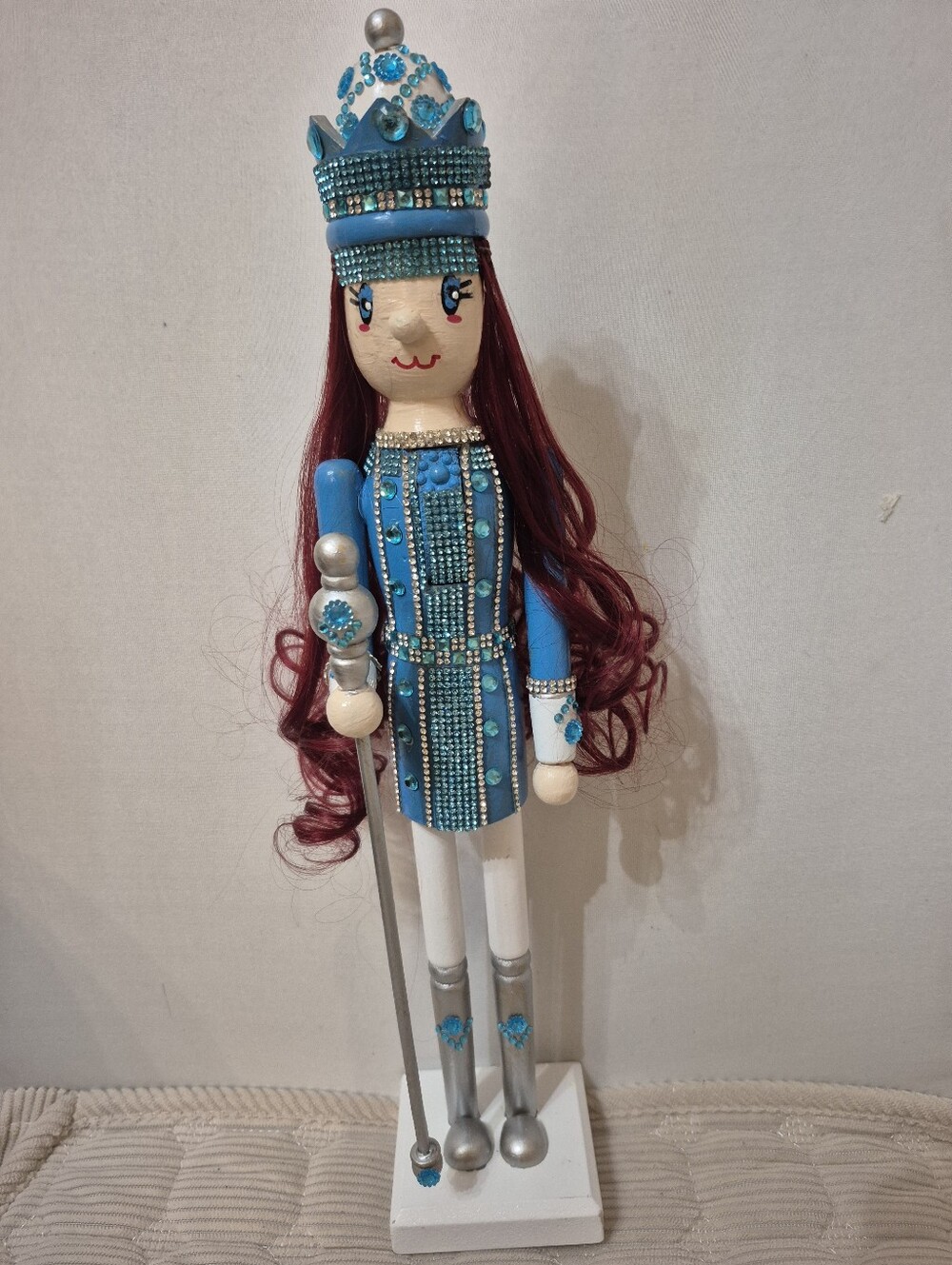 Blue Beaded Nutcracker Figurine Holiday Decor
